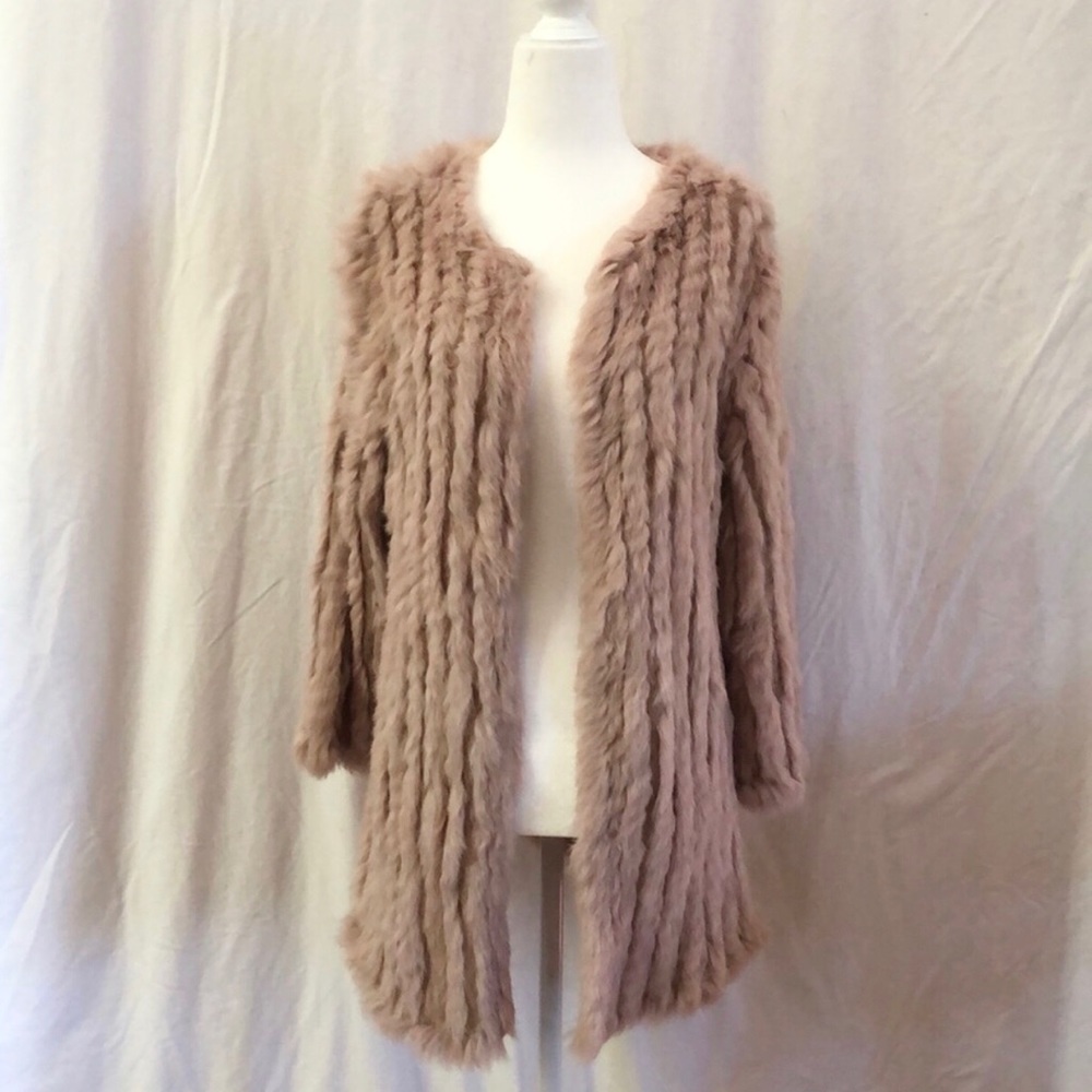 SOLD Blush Knit Rabbit Fur Jacket